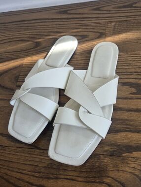 Zara White Crisscross Slide Sandals